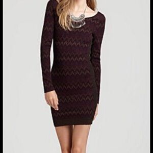 Free People Long Sleeve knit metallic Bodycon Dress in Dark Plum
